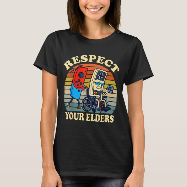 Respect Your Elders Retro Gaming Funny Gamer Contr T Shirt (Framsida)