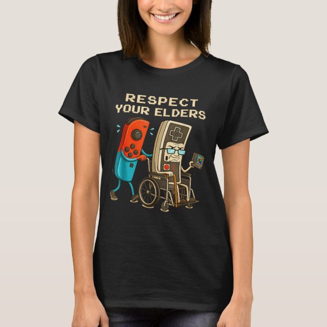 Respect Your Elders Retro Gaming Funny Gamer Contr T Shirt (Framsida)