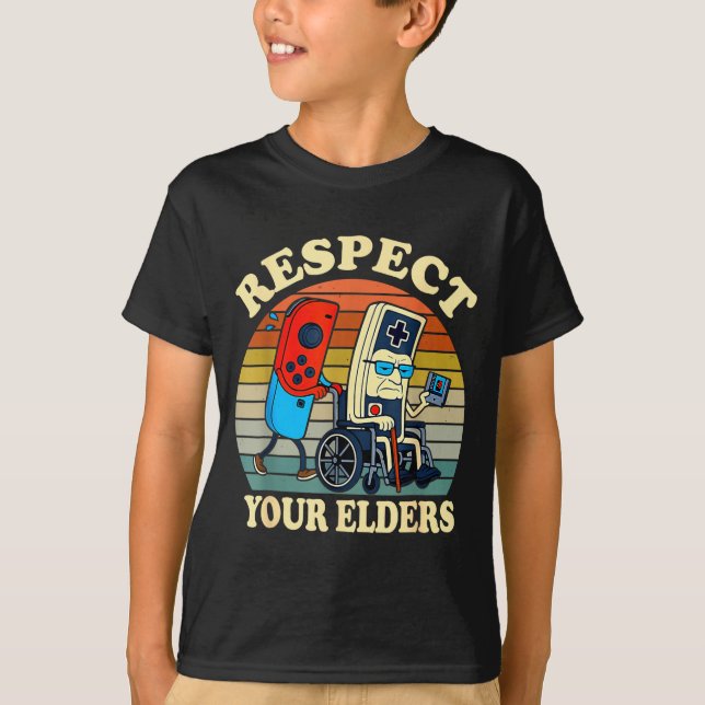 Respect Your Elders Retro Gaming Funny Gamer Contr T Shirt (Framsida)