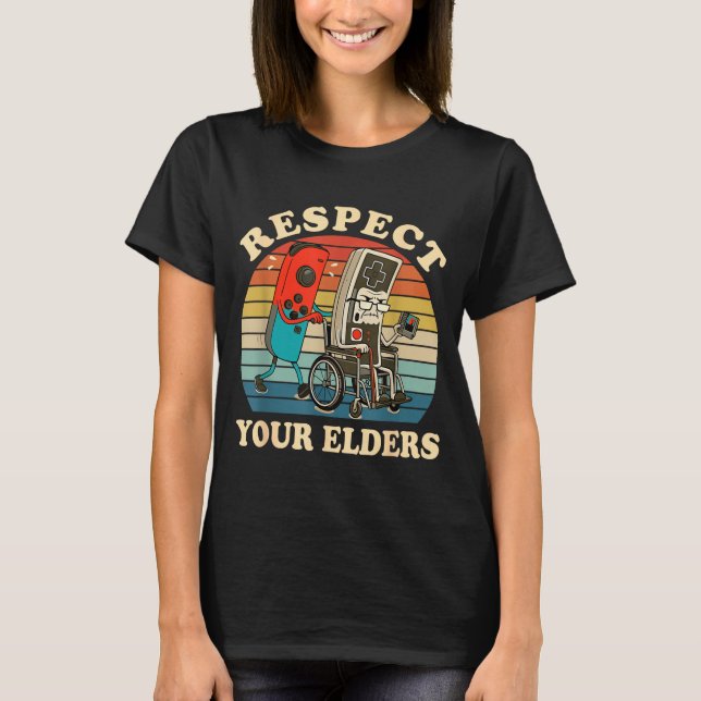 Respect Your Elders Retro Gaming Funny Gamer Contr T Shirt (Framsida)