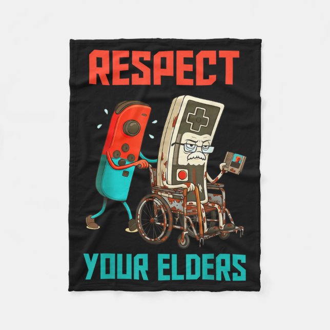 Respect Your Elders Retro Gaming Video Gamer 80s B Fleecefilt (Framsidan)