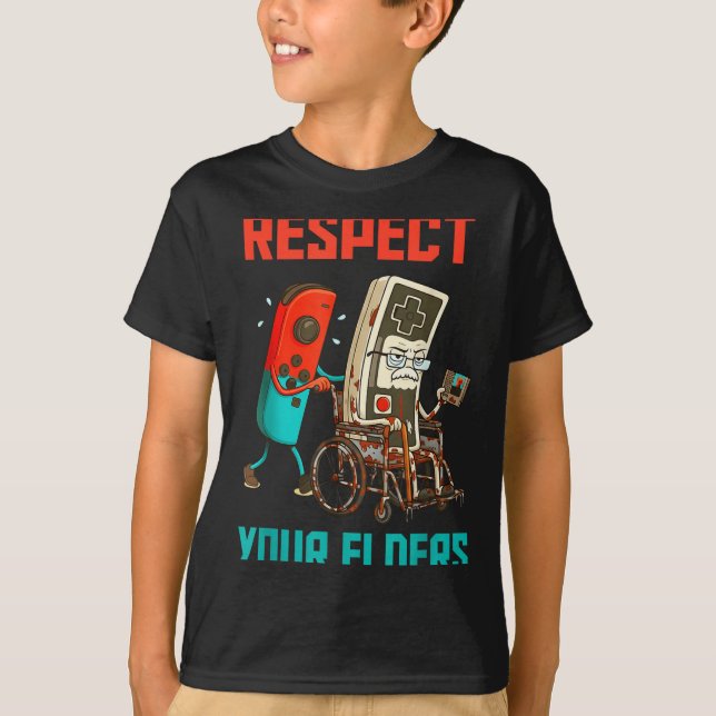 Respect Your Elders Retro Gaming Video Gamer 80s B T Shirt (Framsida)