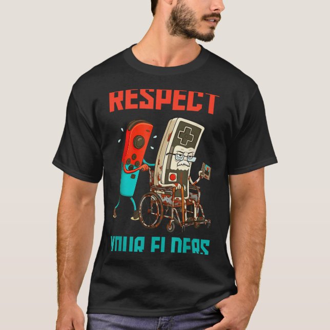 Respect Your Elders Retro Gaming Video Gamer 80s B T Shirt (Framsida)