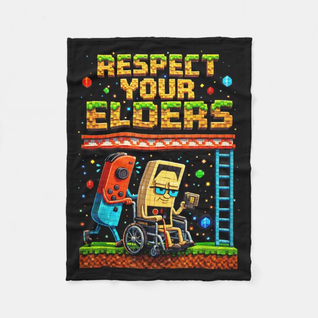 Respect Your Elders Retro Gaming Xel Gamer Control Fleecefilt (Framsidan)