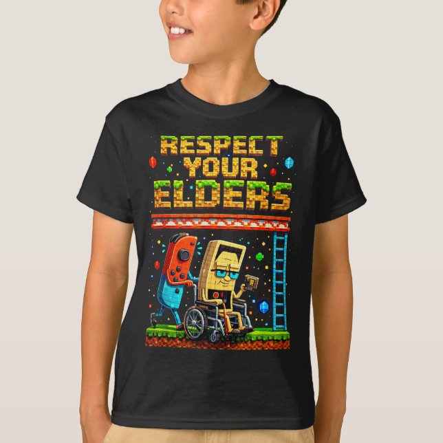 Respect Your Elders Retro Gaming Xel Gamer Control T Shirt (Framsida)