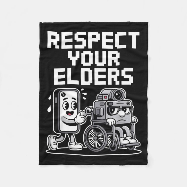 Respect Your Elders Retro Tech Camera Phone Cartoo Fleecefilt (Framsidan)