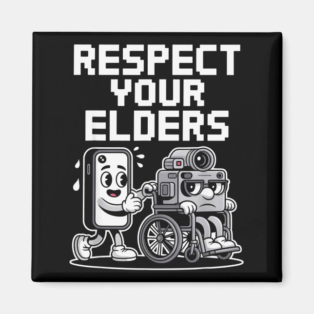 Respect Your Elders Retro Tech Camera Phone Cartoo Magnet (Framsidan)