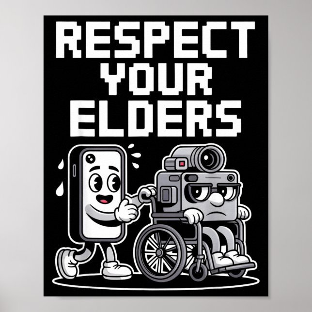 Respect Your Elders Retro Tech Camera Phone Cartoo Poster (Framsidan)