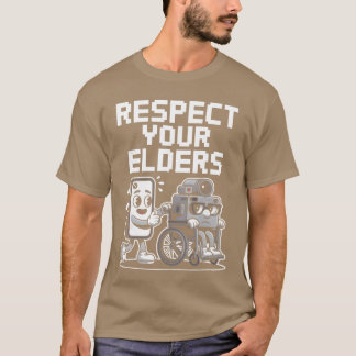 Respect Your Elders Retroech Camera Phone Cartoon  T Shirt