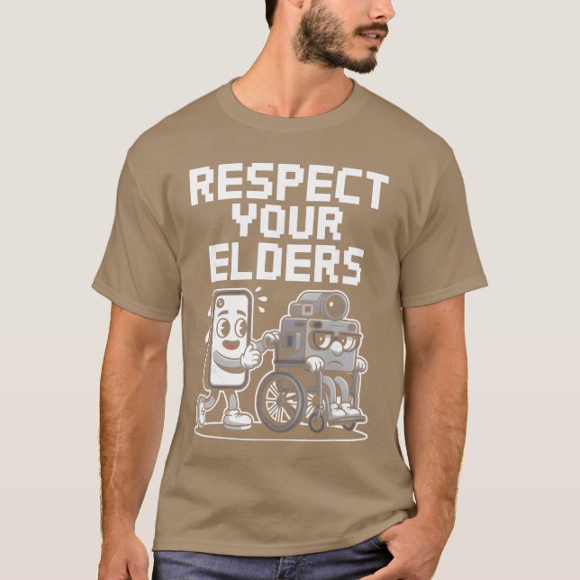 Respect Your Elders Retroech Camera Phone Cartoon  T Shirt (Framsida)