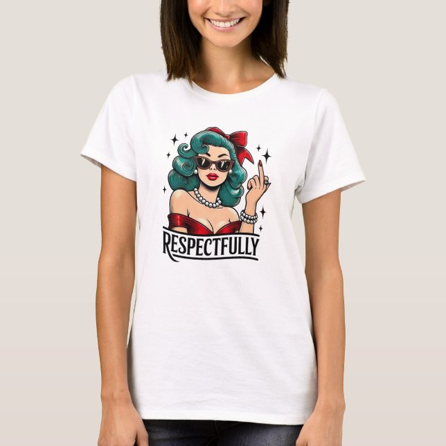 Respectfully Retro Middle Finger T Shirt (Framsida)