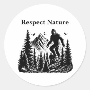 Respekt för naturen Yeti Bigfoot Bläck Art Runt Klistermärke