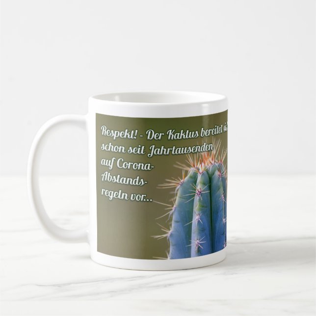 Respekt für den Kaktus mit Abstandsregeln! Kaffemugg (Vänster)