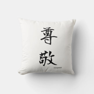Respekt Japanska Kanji Black and White Pillow Kudde