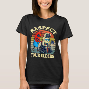 Respektera dina äldre Retro spelande Rollig spelar T Shirt