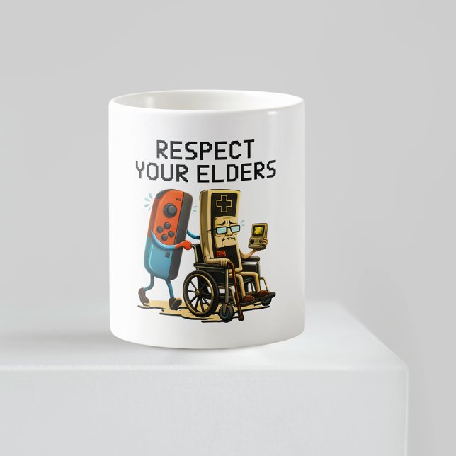 Respektera dina äldre spelkontroll Retro Roligt Kaffemugg (Skapare uppladdad)