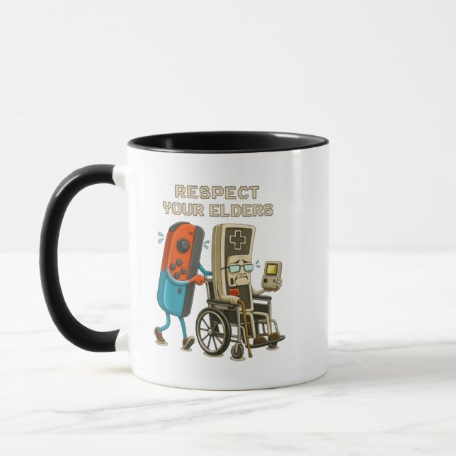 Respektera Dina Äldre Spelkontroll Retro Roligt Sp Mugg (Vänster)