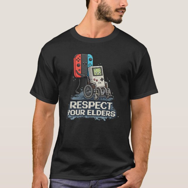 Respektera dina äldres Retrospeldesign T Shirt (Framsida)