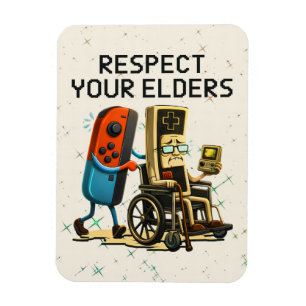 Respektera dina äldres spelkontroll Retro Roligt Magnet