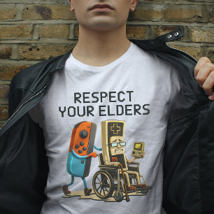 Respektera dina äldres spelkontroll Retro Roligt T Shirt
