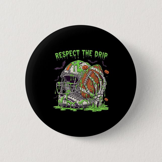 Respektera Drip Fotboll Halloween Skelett Hand  Knapp (Framsida)