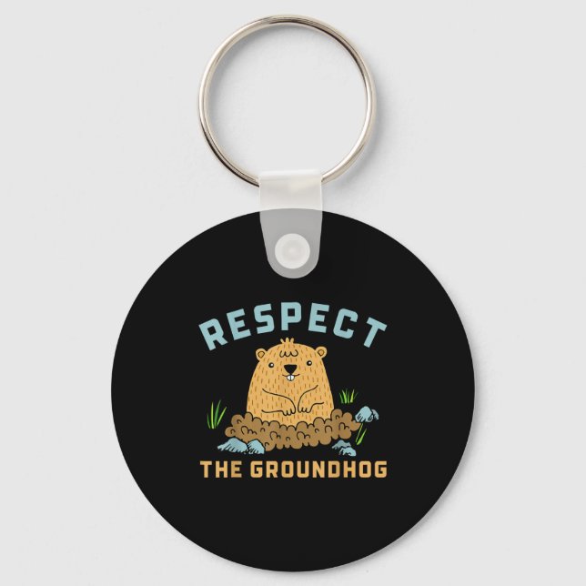 Respektera Groundhog Rolig Träbild  Nyckelring (Framsida)