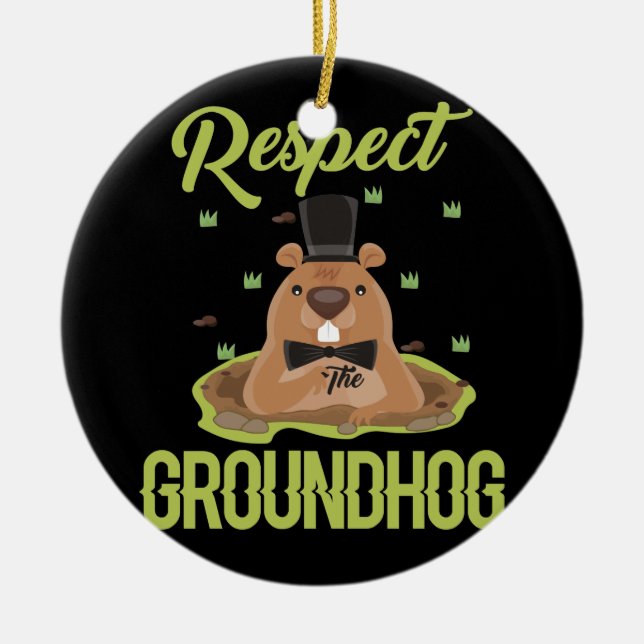 Respektera Groundhog Woodchuck Photo Groundhog Day Julgransprydnad Keramik (Framsidan)