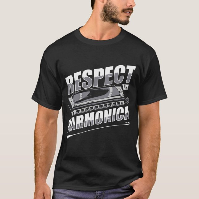 respektera harmoniinstrumentet munharpharts harpa t shirt (Framsida)