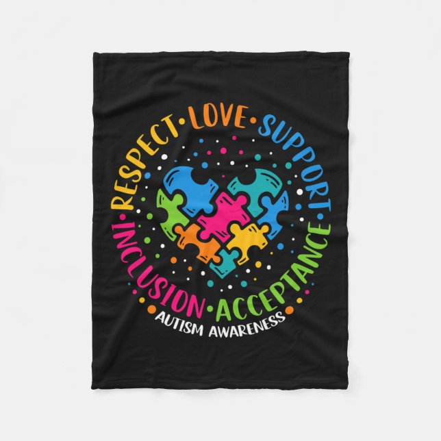 Respektera Heart Puzzle Autism med stöd för Kärlek Fleecefilt (Framsidan)