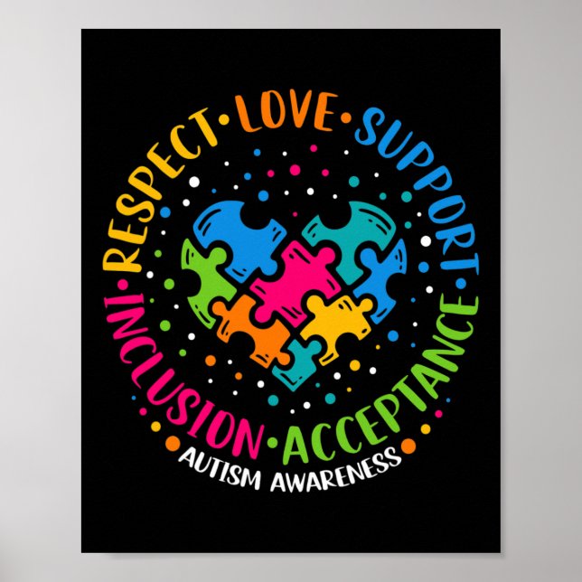 Respektera Heart Puzzle Autism med stöd för Kärlek Poster (Framsidan)