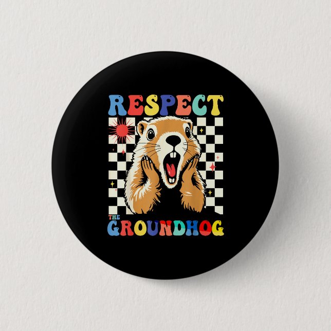Respektera Murmeldjuret Roligt Trädhög Kids Retro  Knapp (Framsida)