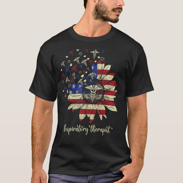 Respirationsbehandling, amerikansk Flagga Solrosgu T Shirt (Framsida)