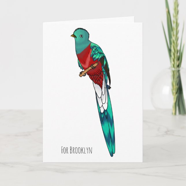 Resplendent quetzal bird cartoon illustration kort (Framsida)