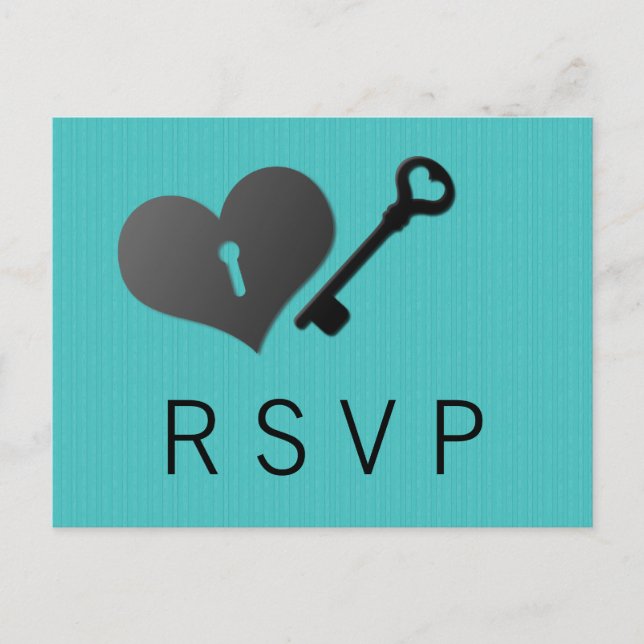 Responskort från Aqua Heart Lock och Nyckel Inbjudan Vykort (Framsida)