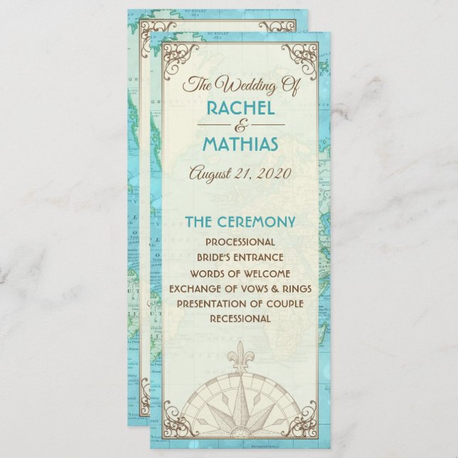 Resprogram för Bröllop på Resmål Inbjudningar (Fram/baksida)