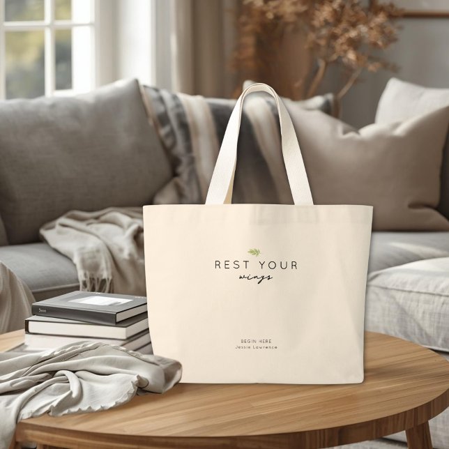 Rest Your Wings Personalized Cancer Support Gift Jumbo Tygkasse (Cancer Care Hospital Tote Bag)