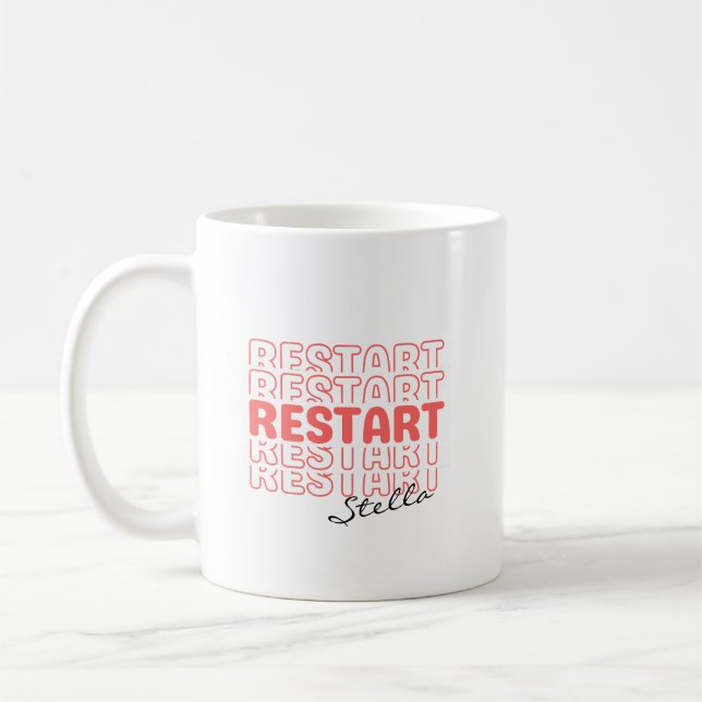 Restart Coral Wavy Retro Custom Name Text Kaffemugg (Vänster)