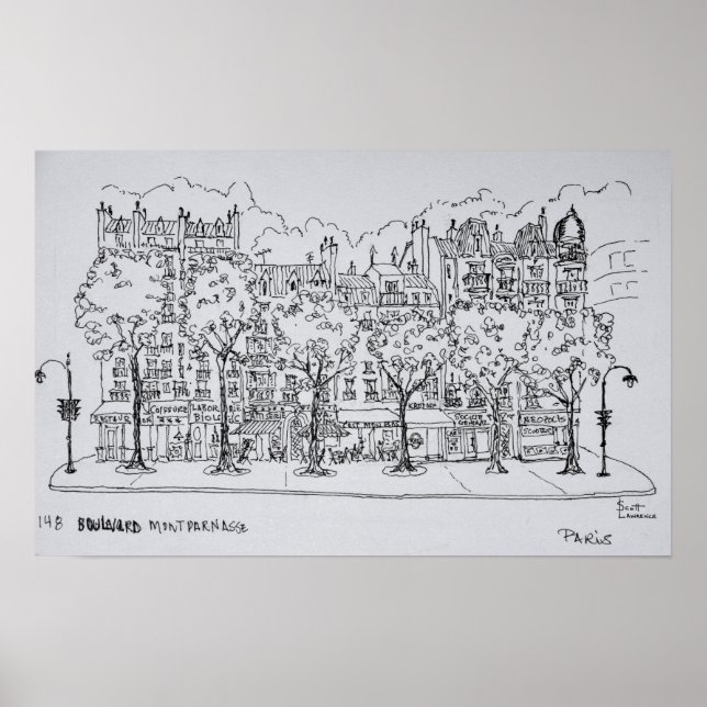 Restaurang Boulevard Montparnasse | Paris, Frankri Poster (Framsidan)