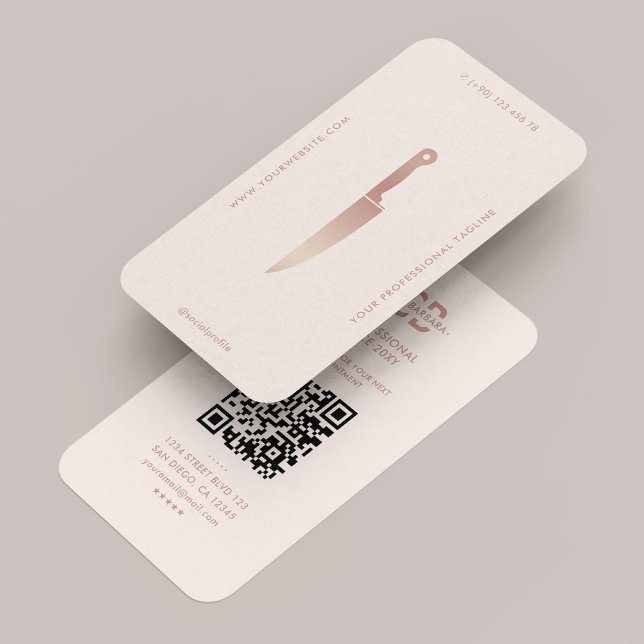 Restaurang Chef Knivar Pastel Rosa Elegant Modern Visitkort (Restaurant Chef Knife Pastel Pink Rosegold Elegant Modern Business Card
)