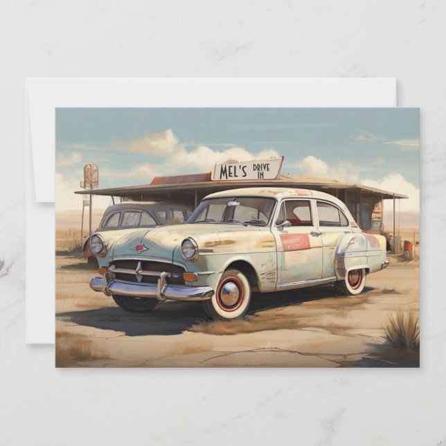 Restaurang för gamla övergivna bilar julkort (Framsida)