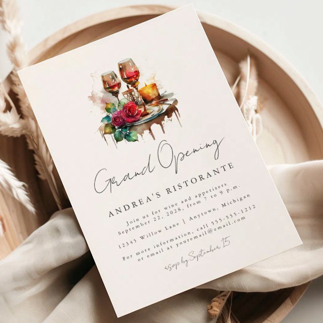 Restaurang Grand Opening Watercolor Vin Glas Inbjudningar (Skapare uppladdad)