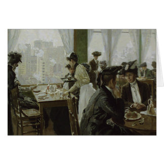 Restaurang i en högväxt byggnad hälsningskort