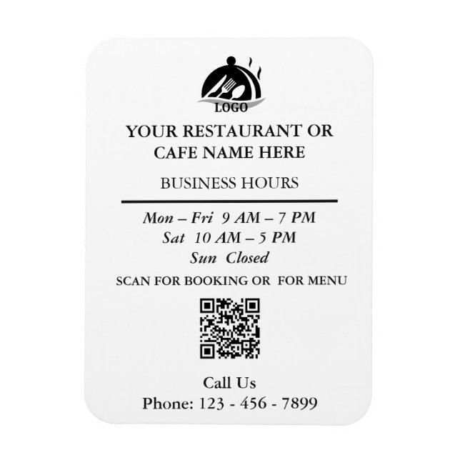Restaurang Kafe QR Kontakt Öppettider Magnet (Vertikal)