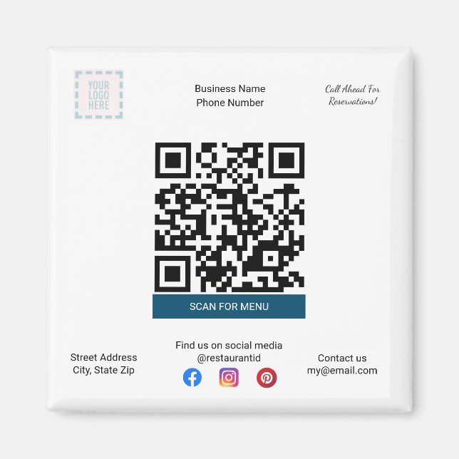Restaurang & Pizza Shop Magnet med menyns QR-kod (Framsidan)