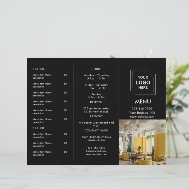 Restaurang Takeout | Svart Modern Foto Meny (Stående Fram)