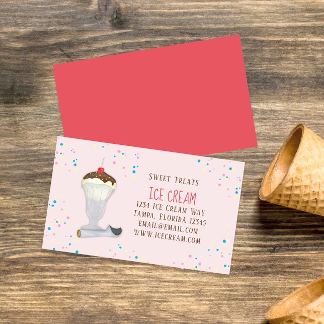 RestaurangAnpassningsbar för Cute Ice Cream Visitkort (Classic Ice Cream Sundae Business card template. )