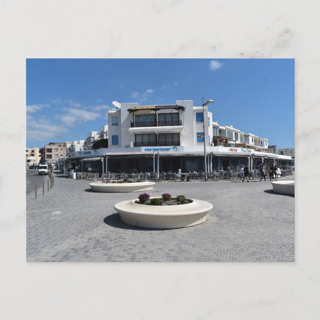 Restaurangen The Harbour vid Paphos strandpromenad Vykort (Framsida)