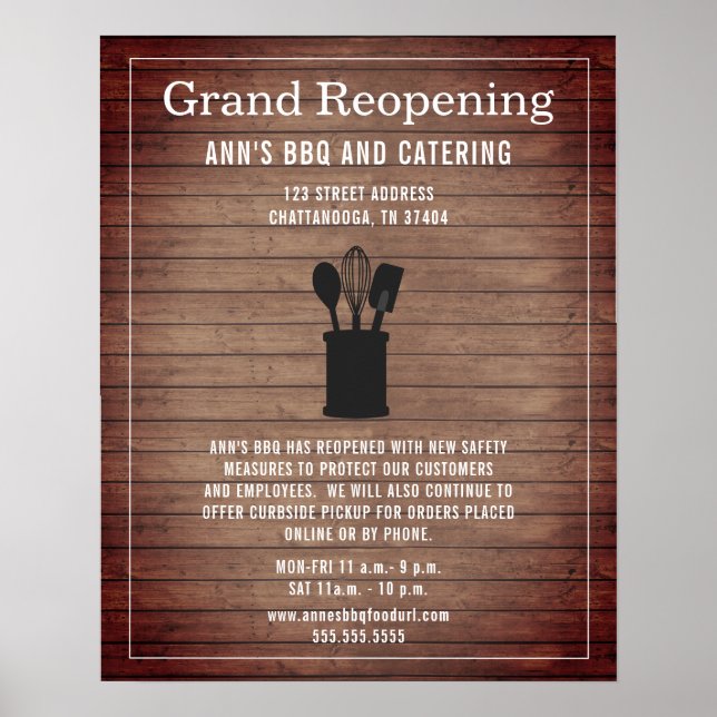 Restauranger Grand Reöppning Covid Safety Rustic Poster (Framsidan)