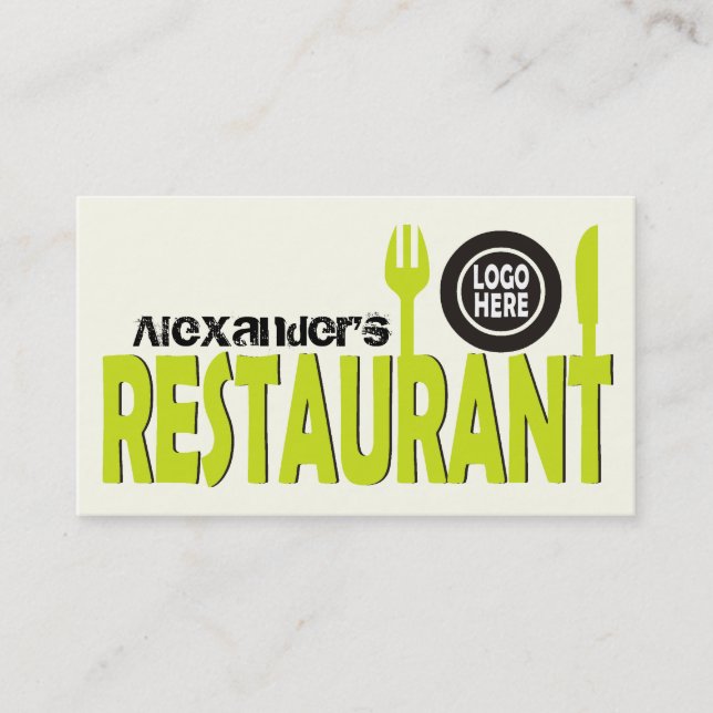 Restauranger, textknivar, svart kalklampa visitkort (Framsida)