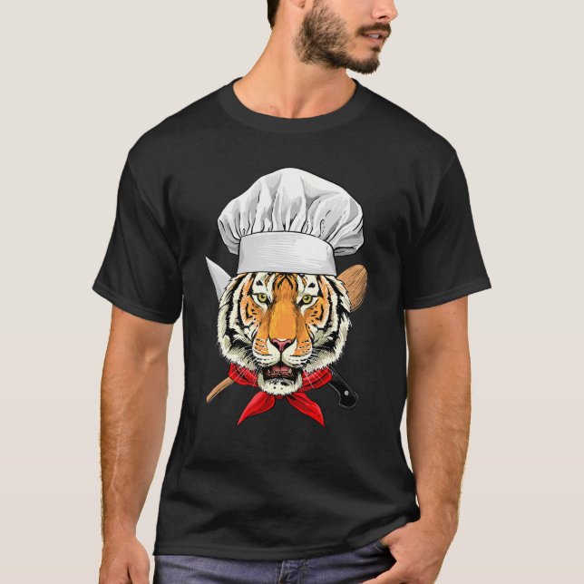 Restauranger Tiger Chef Cook Kitchen Cooking Anima T Shirt (Framsida)